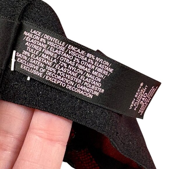 Victoria's Secret Black & Red Lace Very Sexy Plunge Bra Women's Size 34D - Picture 5 of 6